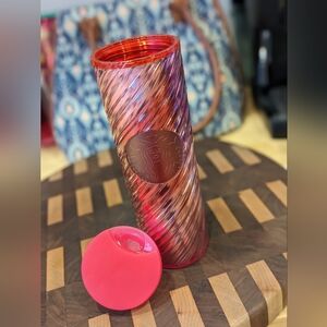 Starbucks Pink Spiral Swirl Stripe Textured Water Bottle Tumbler. Pretty!